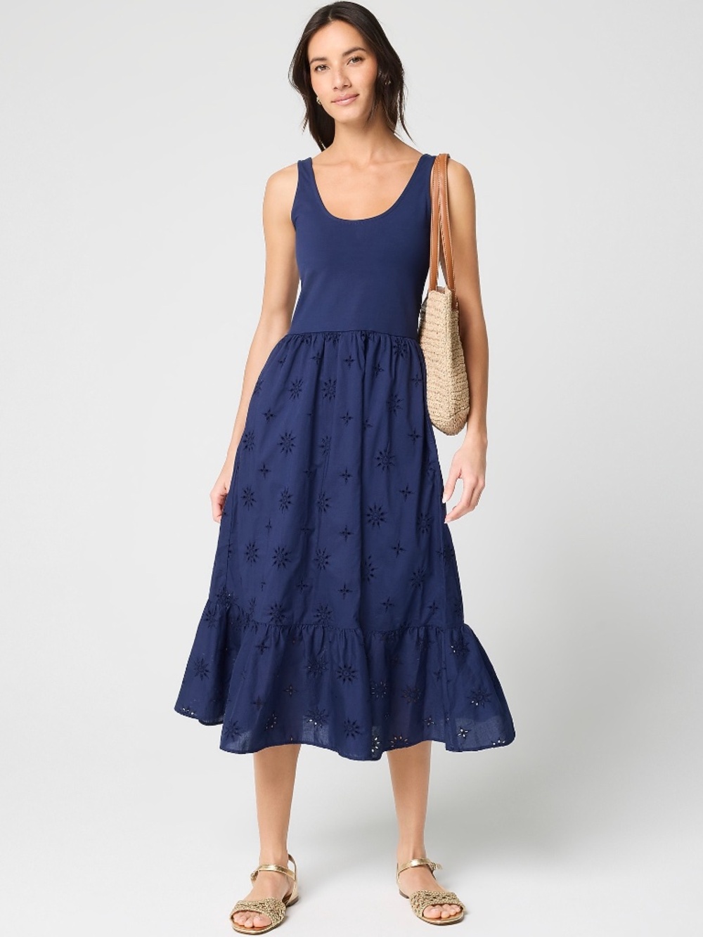 NWT J.Crew Factory Eyelet Mixed-media Midi Dress